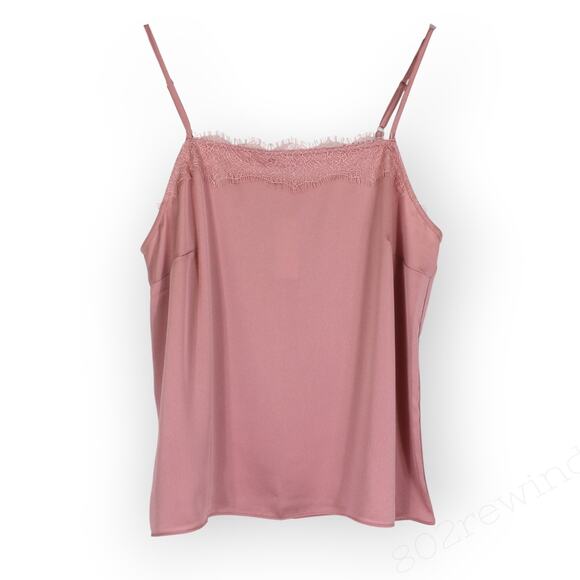 Large NEW AnnTaylor Lace Trim Square Neck Tank Camisole Mauve Blush Satin - Picture 2 of 9